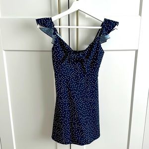 No brand no tag girls summer dress size approx 10/12 polka dot tie front navy